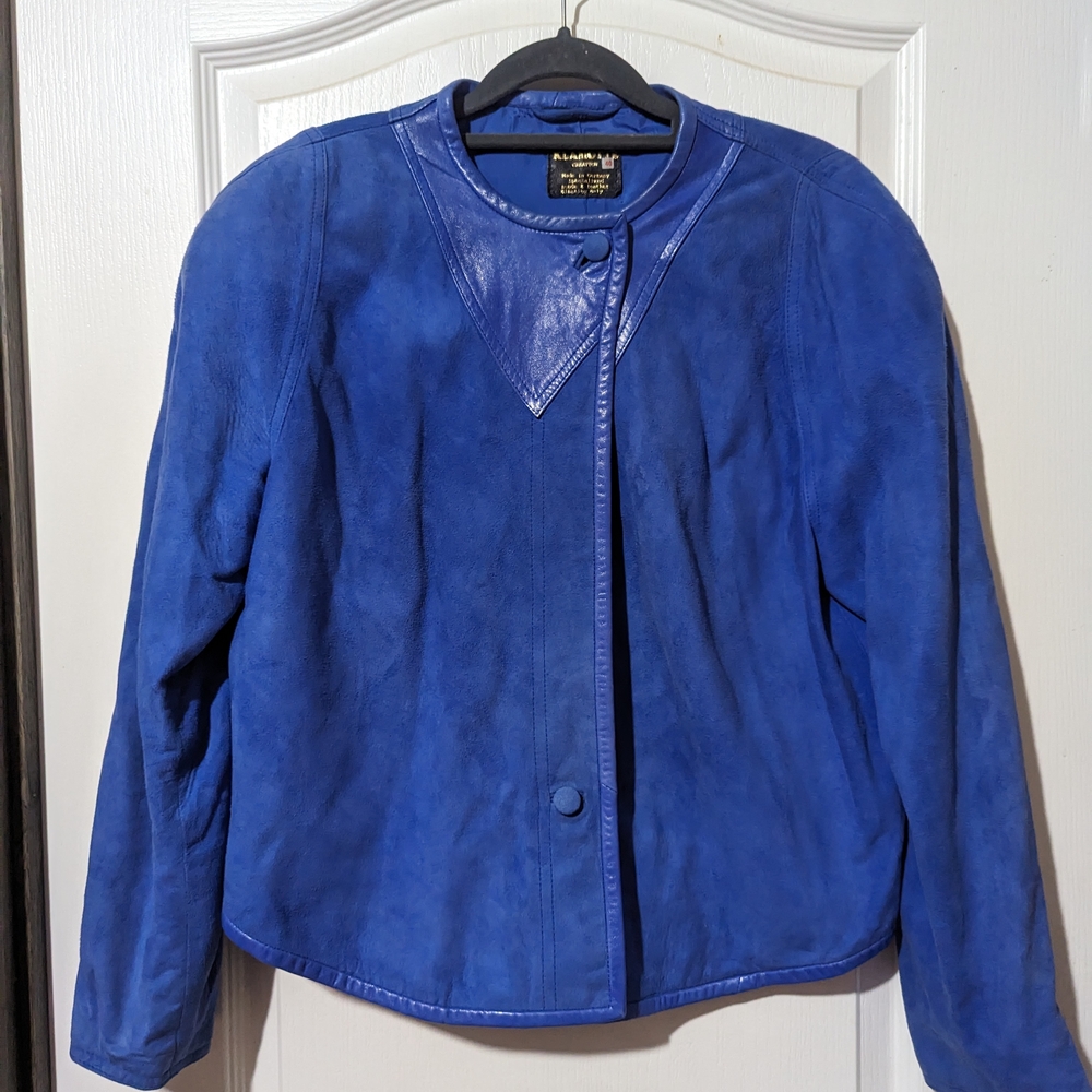 VTG 70's 80's Klamotte Cobalt Blue Leather Suede Jacket Size 40 Large Germany